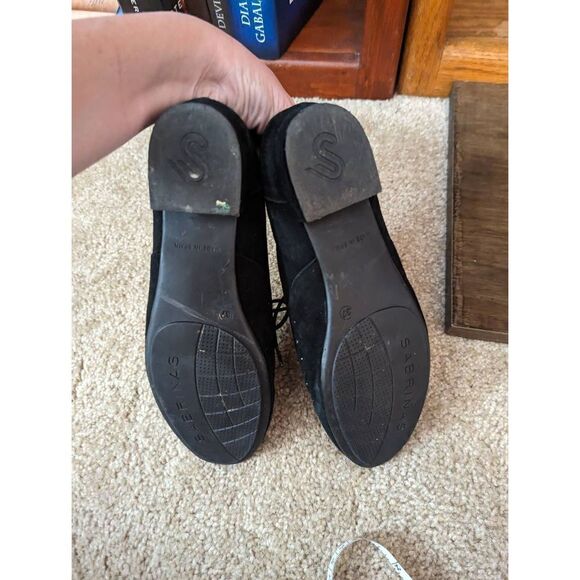 Sabrina Spain black suede lace up loafers silver studded sz 37 euc - Picture 4 of 6